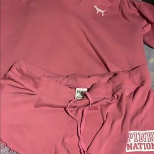 Two piece Pink nation shorts and hoodie